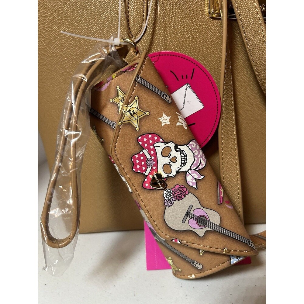 Betsey Johnson Camel Tote Bag Purse Cowboy Western Skull Wristlet Sunglass Case - Picture 4 of 14